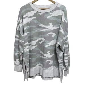 Aerie Oversized Crewneck Sweatshirt Women’s XXL Light Camo Gray Trim Side Slits